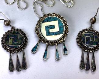 Alpaca Medallion PinPendant, Earrings Sterling Necklace