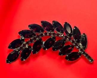 Ruby Red Leaf Shaped Brooch