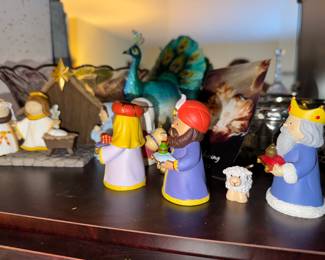 nativity set with a peacock!