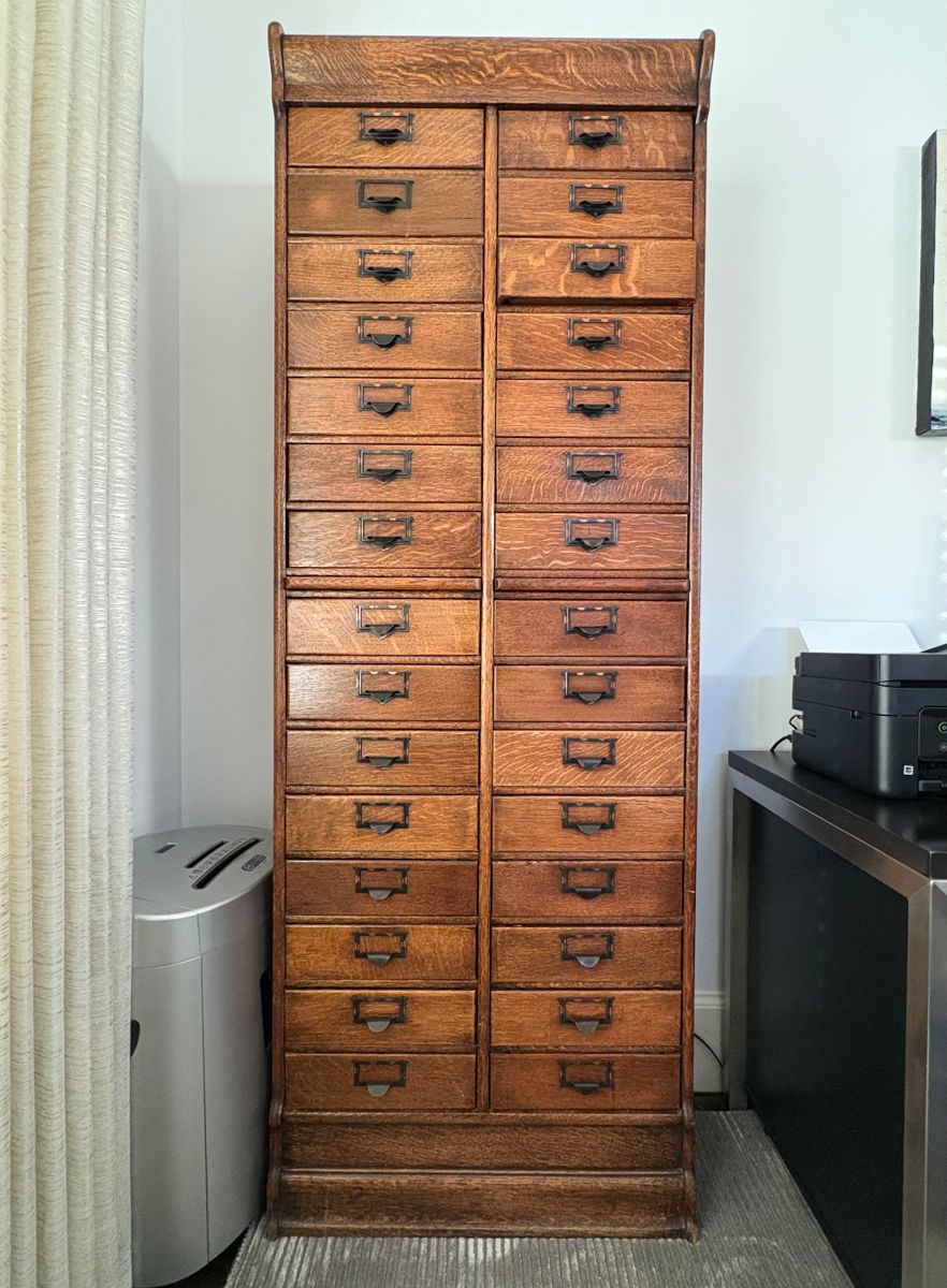 Stunning tall oak 30 drawer cabinet. 