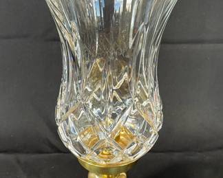 Large Waterford Lead Crystal Hurricane Lamp with Heavy Brass Base