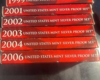 1999 2001 02 03 04 06 US Mint Silver Proof Sets