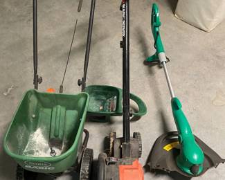 WEEDEATER, EDGER AND FERTILIZER SPREADER.