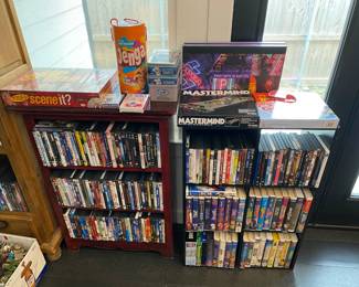 WE HAVE AN AWESOME COLLECTION OF CD'S DVD'S BLUE RAY DVD'S AND I THINK EVERY DISNEY VHS MOVIE EVR MADE. AND LOTS OF GAMES.