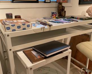 work space, many art supplies