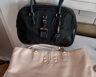 Tory Burch Charlie pink patent leather bag.