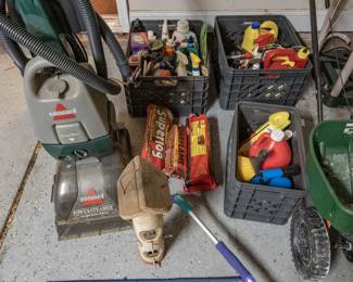 Bissel Steamer, Dura Flame logs, Seed and Fertilizer Spreader