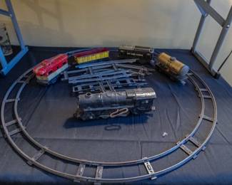 Working , Vintage Windup Train with Tracks.  Engine plus 5 cars. 