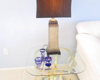 3-Brass & Beveled Glass End Tables, Mirrored Bases.             27" X 27"