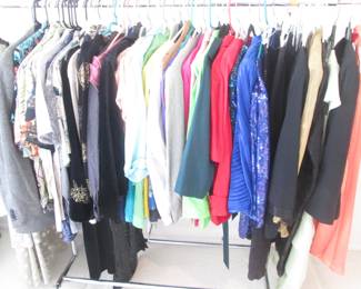 3-Racks Full of Ladies Clothing, Sizes 4, S, M                                        NOTE:  Left Side of Rack has Men's Hawaiian-Style Shirts