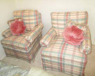 Pair of Pastel Plaid Swivel Occasional Chairs