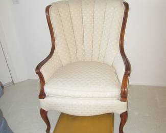 Channel Back Detailed Wing Chair + Leather Foot Stool