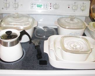 Corning Ware, Including Lids, Handles & TP6 Coffee & Tea Kettle, C-1970