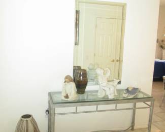 Glass-Top Console, Metal Frames.  Wall-Mount Mirror