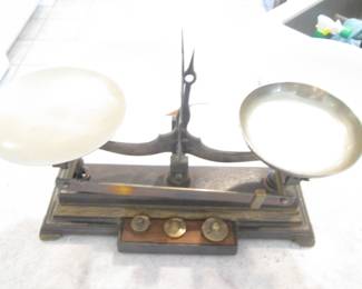 Antique Balance Iron Scale, Brass Plates & Weights