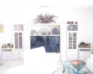 Wall Entertainment System  (Pieces Sold Separately)                    Center Section:  84" X 17" X 75" (Drawer Unit Under TV) 2-Side Piers:  24" X 17" X 75" Each                                                                 2-End Cabinets:  36" X 17" X 25"  