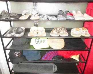 Ladies Shoes, Size 7M + Fans & Baseball Caps