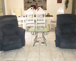 Pair of La-Z-Boy Recliners, Navy Blue                                                                Glass-Top, Metal Frame End/Accent Table