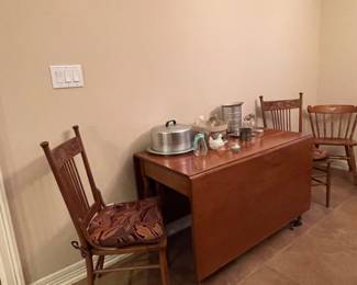 ANTIQUE DROP LEAF TABLE, ANTIQUE CHAIRS
