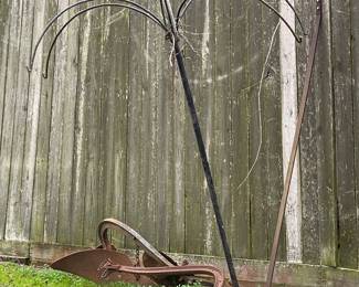 OLD PLOW, HANGING BASKET RACK