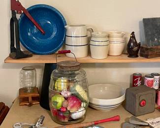 CROCKS, PICKLE BARREL, ENAMELWARE