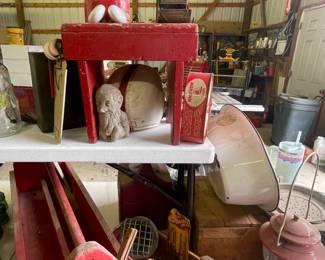 OLD RED TOOLBOX, RED STOOL