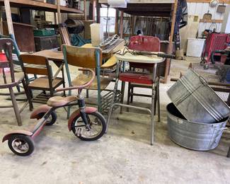 VINTAGE TRICYCLE, WASH TUBS