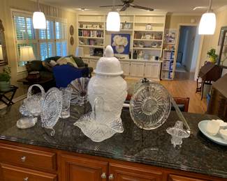 Decorative Glass Baskets, Glass serving ware, Large white urn