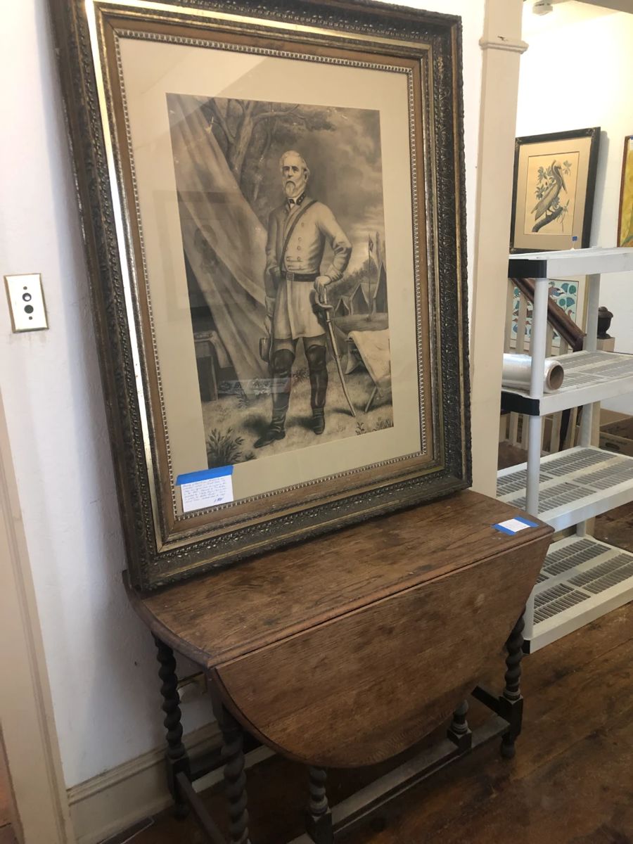 drawing of Robert E. Lee from a M. Brady photo  Barley twist table