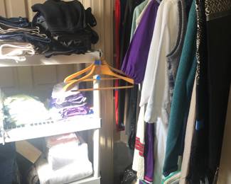 clothes, many from Talbots also many wool sweaters, linens, a few quilts