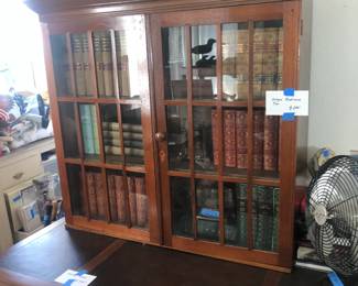 book case top, desk, antique books