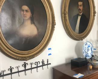 pair of Kentuckey portraits, early iron hooks