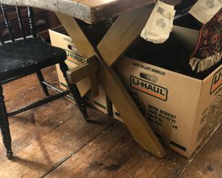 fantastic trestle table with old mustard paint