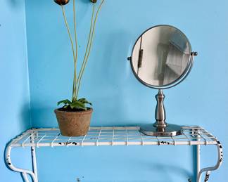 White Wall Shelf, Faux Floral and Make Up Mirror