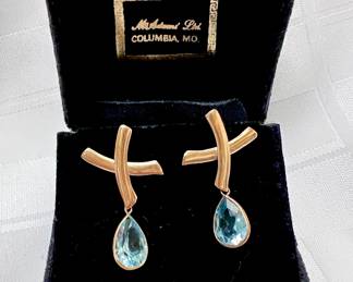 14 K Gold and Blue Topaz Earrings