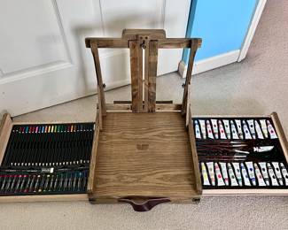 Folding Art Box with Paint, Markers, Pastels and More