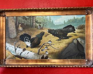 Framed reproduction of "Fighting Capercallies" by Ferdinand Von Wright 