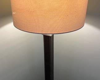 Leather and wood base floor lamp