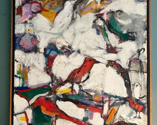 Framed original painting "Little Ones" signed by Maine artist Arthur Cadieux