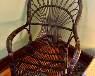 Vintage Italian Albini Style Cane Bamboo Rattan Conservatory Lounge Chair