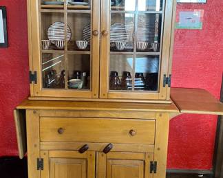 Finnish glazed pine drop leaf buffet with glass door 