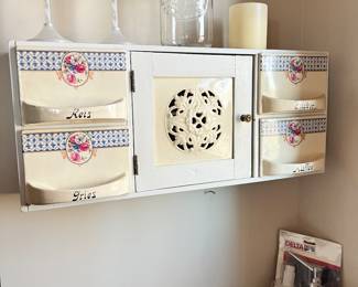 Antique chute shelf, ceramic chutes, wood storage shelf