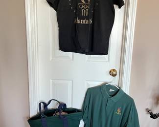 1996 Atlanta Olympics shirts and cloth bag. There are 5 VHS live recordings of the Atlanta Olympics including the opening and closing ceremonies other events