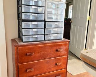 3 drawer chest, the plastic 3 drawer units are all holding stain glass pieces/scraps