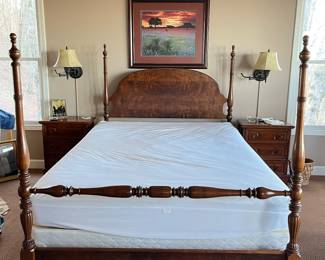 Amazing Burl Walnut bed, 2 side tables