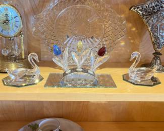 Swarovski "Flirting Swans", Swarovski "Tulips" with silver tone stand.
