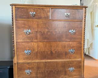 Burl walnut 5 drawer chest