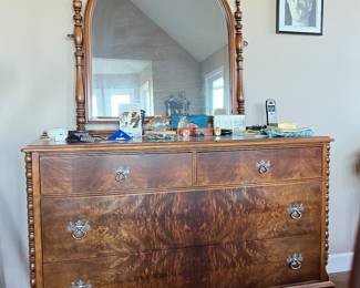 Burl Walnut 4 drawer dresser with mirror