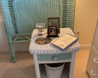 $60. White wicker vintage nightstand. One drawer.21"w x 20"d x 24"h. Available for online purchase beginning Wednesday, January 22 starting at 7pm. All online purchases are final. Please see details on how to do it in our sale description.