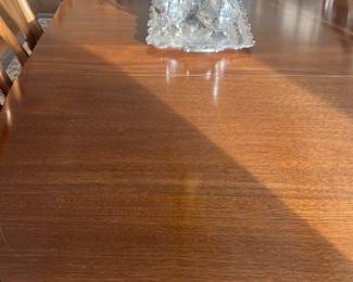 $680. Traditional style dining table with8 chairs. Table built by Governor Evans. Two 24" leaves not shown in this photo. As shown table is 93"w x 48"d x 29"h. One 27" leaf is inserted so table can be shrunk down to 56"w x 48"d x 29.5"h. Available for online purchase beginning Wednesday, January 22 starting at 7pm. All online purchases are final. Please see details on how to do it in our sale description.